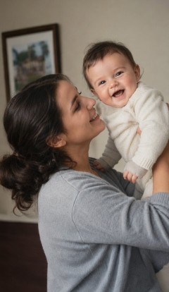 The same mother-and-baby photo fully restored and colorized by Coloroid AI